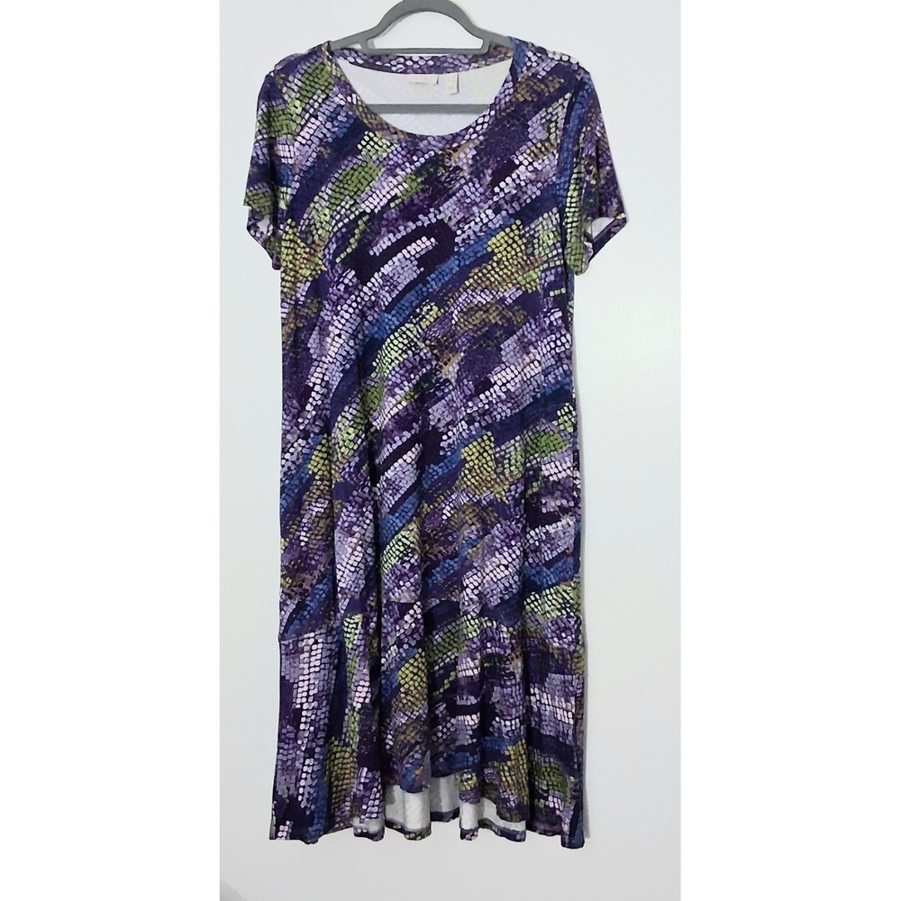 LOGO by Lori Goldstein Dress Small Petite Purple Rayon 230 Hi- Low Hem Pre-owned